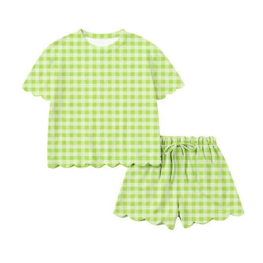 (Pre Order) No moq GSSO3189 Pre-order scallop baby girl clothes green short sleeve shorts sets-2026.1.14