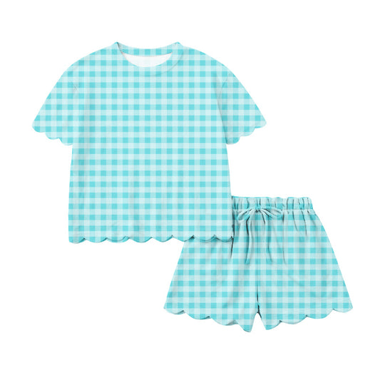 (Pre Order) No moq GSSO3190 Pre-order scallop baby girl clothes sky blue short sleeve shorts sets-2026.1.14