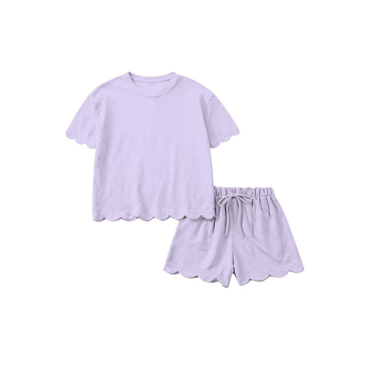 (Pre Order) No moq GSSO3199 Pre-order scallop adult clothes summer purple short sleeve shorts sets-26.1.15