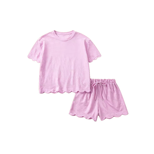 (Pre Order) No moq GSSO3201 Pre-order scallop adult clothes summer pink short sleeve shorts sets-26.1.15