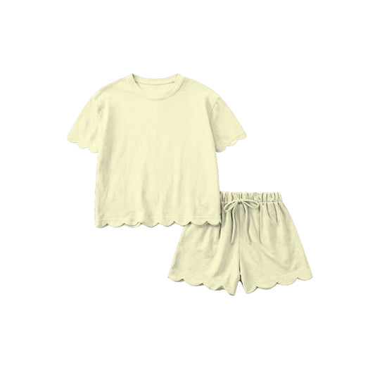 (Pre Order) No moq GSSO3203 Pre-order scallop adult clothes summer yellow short sleeve shorts sets-26.1.15