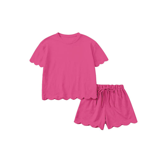 (Pre Order) No moq GSSO3204 Pre-order scallop adult clothes summer rose red short sleeve shorts sets-26.1.15
