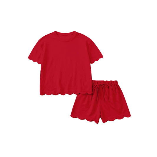 (Pre Order) No moq GSSO3205 Pre-order scallop adult clothes summer red short sleeve shorts sets-26.1.15