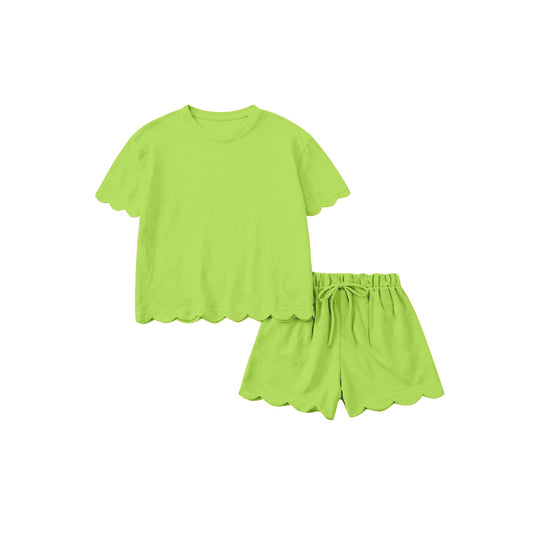 (Pre Order) No moq GSSO3207 Pre-order scallop adult clothes summer green short sleeve shorts sets-26.1.15