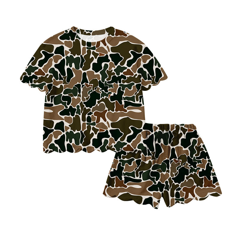 (Pre Order) No moq GSSO3228 scallop Pre-order baby girl clothes camouflage short sleeve shorts sets-2026.1.17