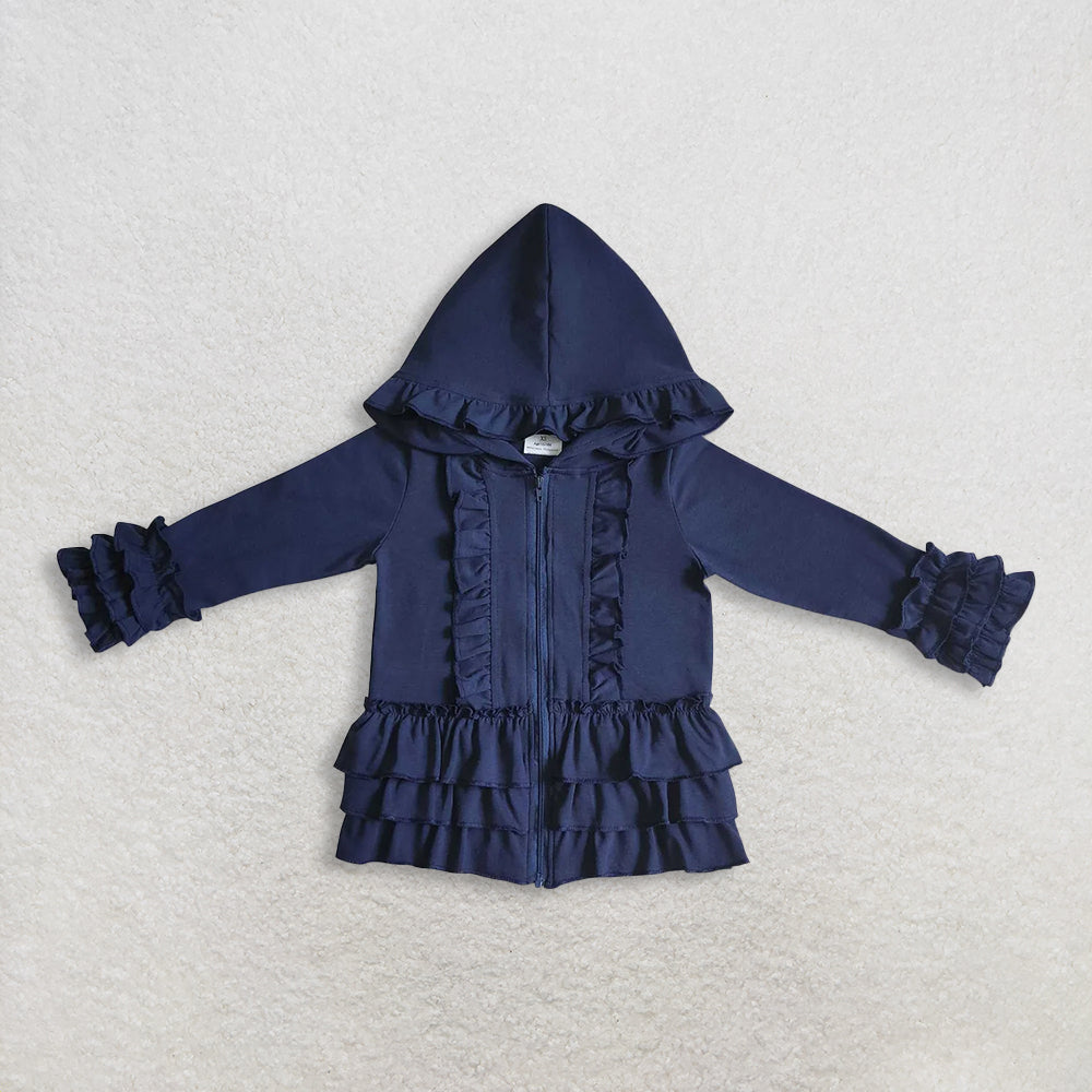 RTS NO MOQ Sibling baby girl clothes lace navy blue hooded long-sleeved sets and top and pants