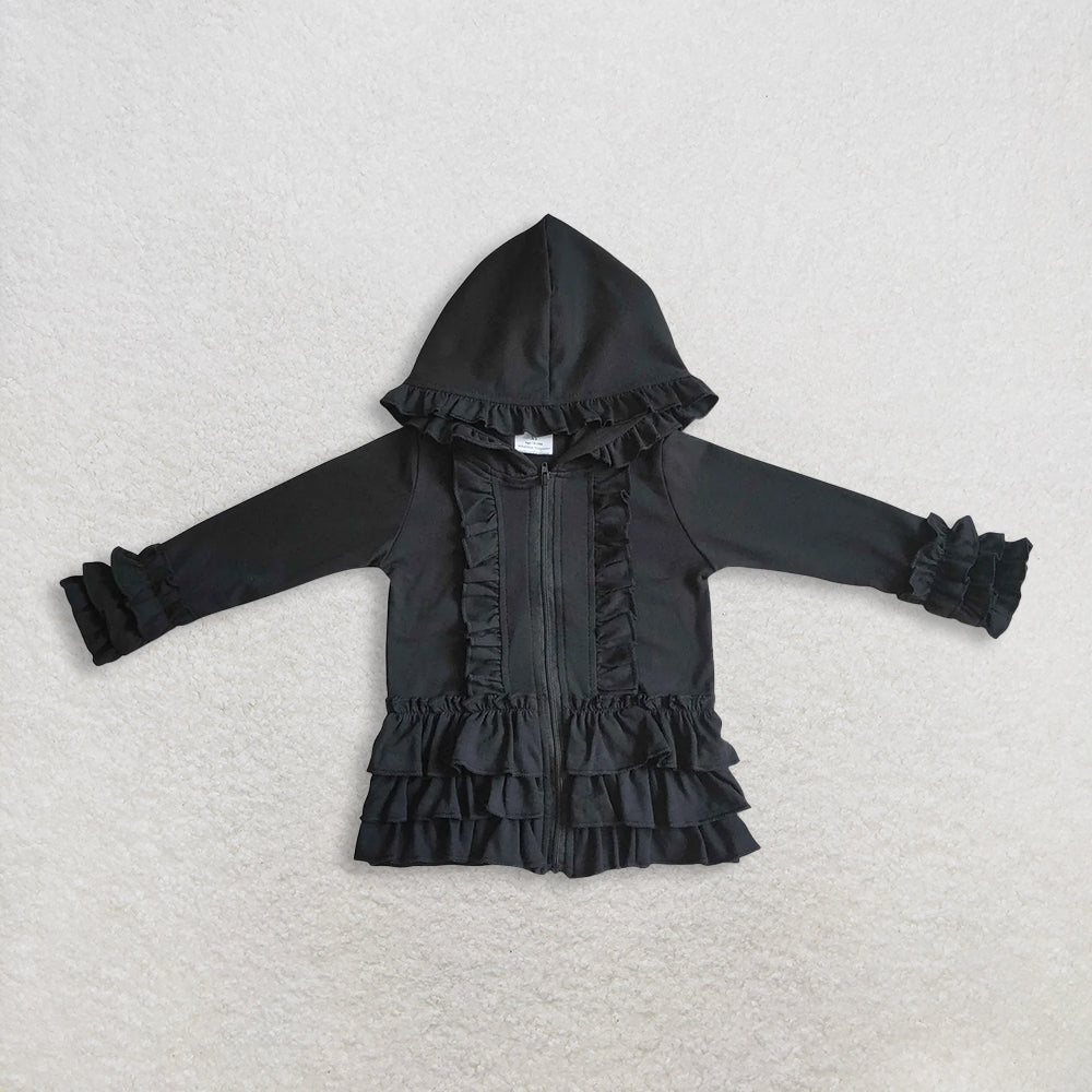 RTS NO MOQ Sibling baby girl clothes lace black hooded long-sleeved sets and top and pants