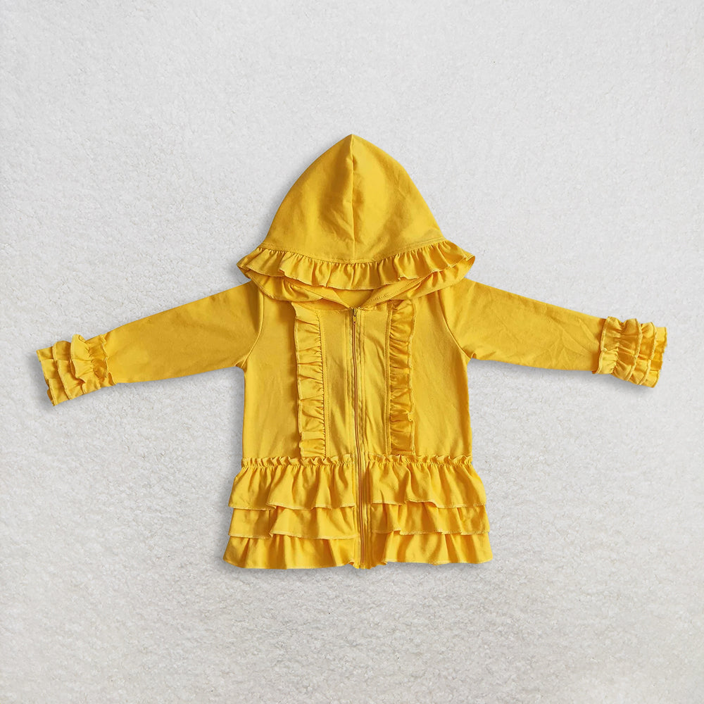 RTS NO MOQ Sibling baby girl clothes lace yellow hooded long-sleeved sets and top and pants