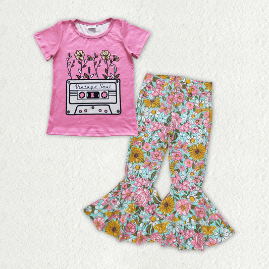 RTS NO MOQ ETA 5/7days Arrived GT0226+P0633 vintage soul floral pink short-sleeved top green denim trousers sets