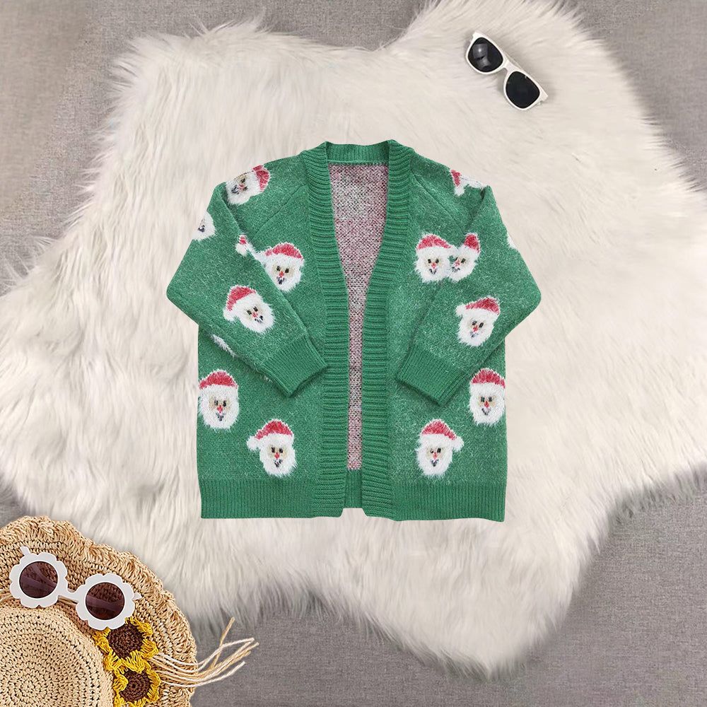 RTS NO MOQ Sibling baby girl clothes sweater cardigan christmas sweater red blue green christmas