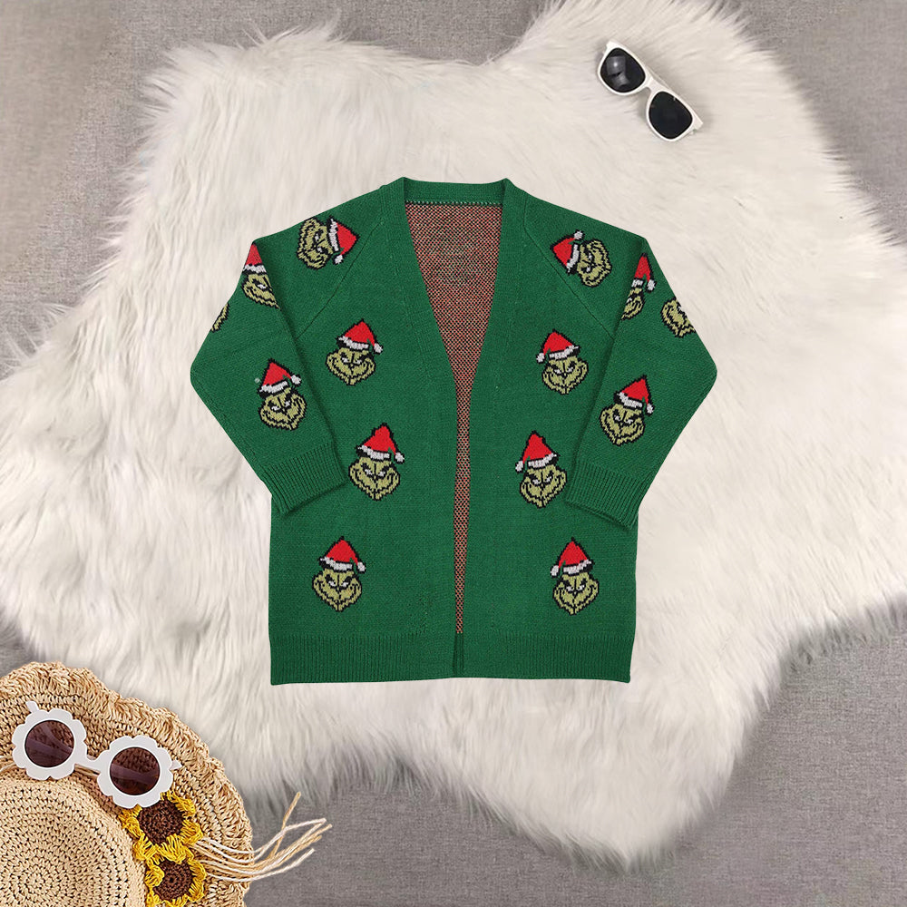 RTS NO MOQ Sibling baby girl clothes sweater cardigan christmas sweater red blue green christmas