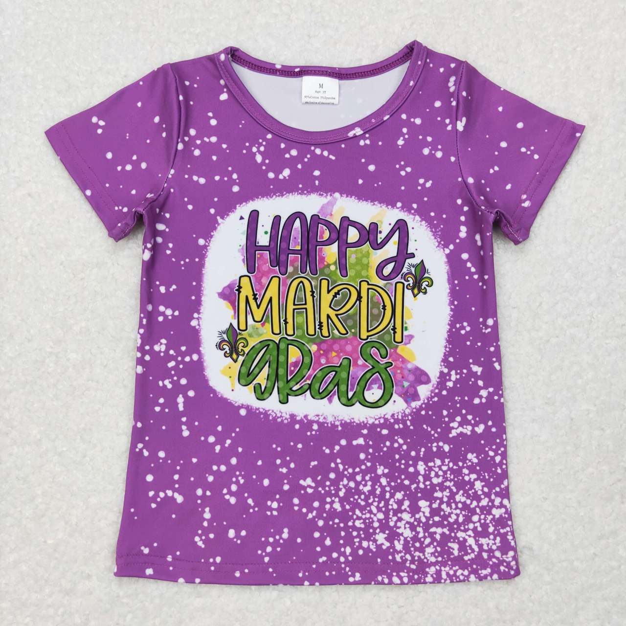 RTS NO MOQ Baby Girls Mardi gras short Sleeve top Print Styles