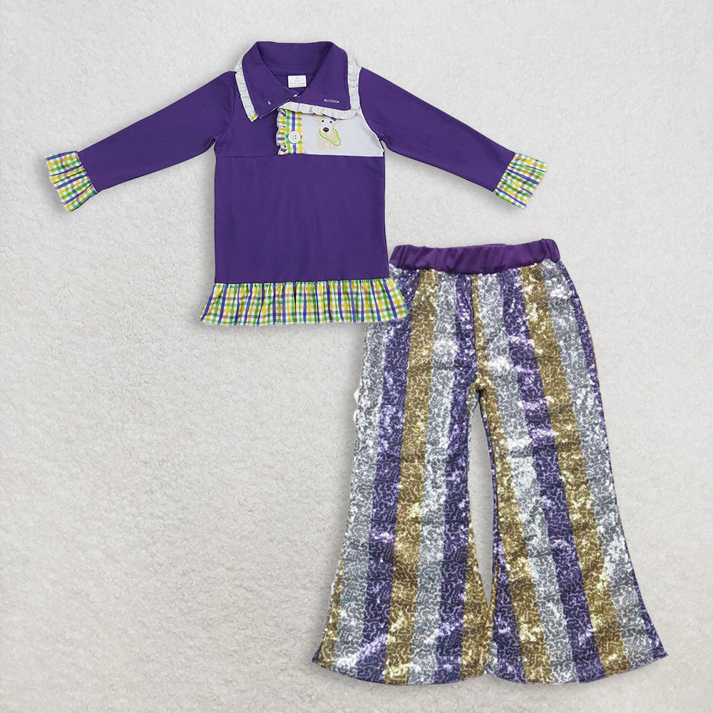 RTS NO MOQ Sibling Baby Girls Mardi Gras Outfit Set and top and pants