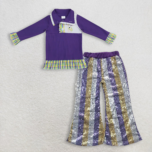 RTS NO MOQ Sibling Baby Girls Mardi Gras Outfit Set and top and pants