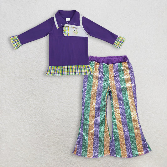 RTS NO MOQ Sibling Baby Girls Mardi Gras Outfit Set and top and pants