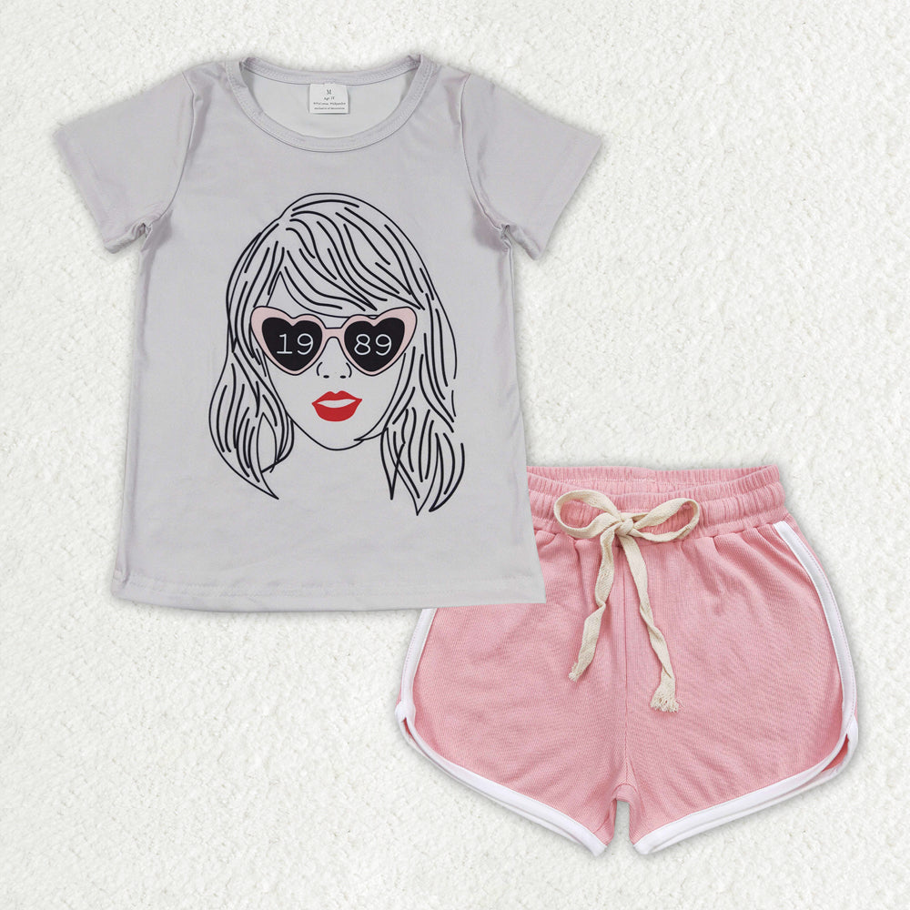 GT0434+SS0291 1989 taylor swift gray short-sleeved top pink shorts