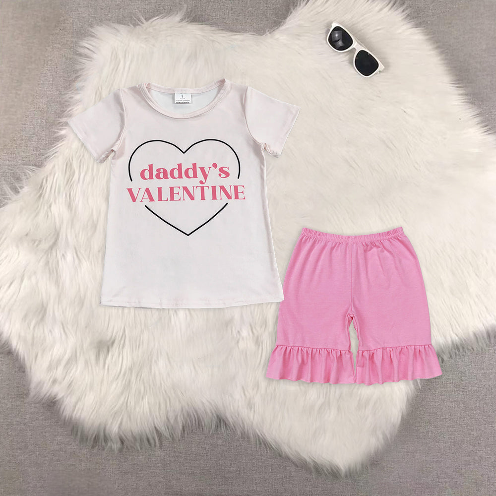 RTS NO MOQ GT0452+SS0356 Floral pattern flying sleeve top Pink straight one-layer lace shorts sets