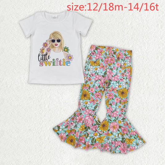 RTS NO MOQ ETA 5/7days Arrived GT0491+P0633 1little swiftie flower short-sleeved top green denim trousers sets