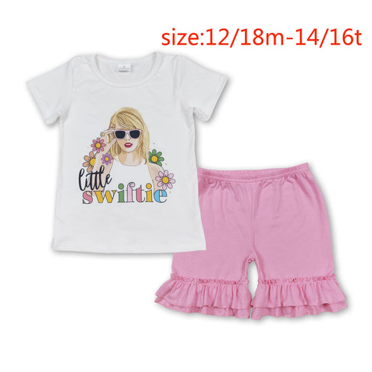RTS no moq GT0491+SS0181  little swiftie flower short sleeve top Pink and purple lace shorts
