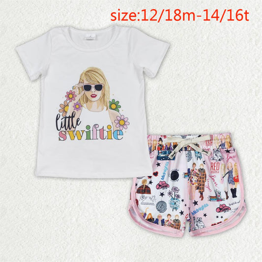 rts no moq GT0491+SS0255 little swiftie floral short-sleeved to pink and white shorts