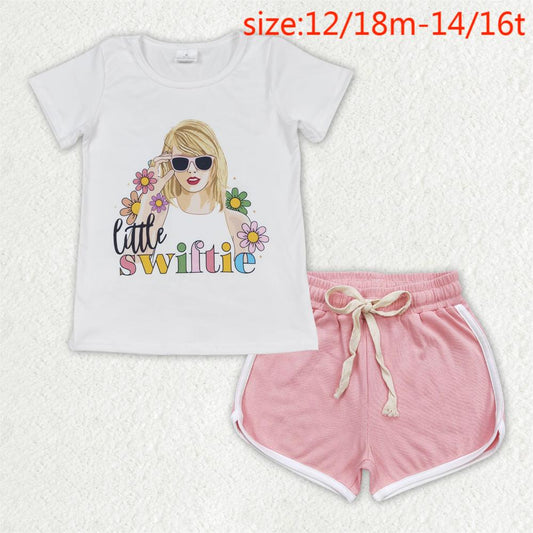 GT0491+SS0291 little swiftie floral short-sleeved top pink shorts