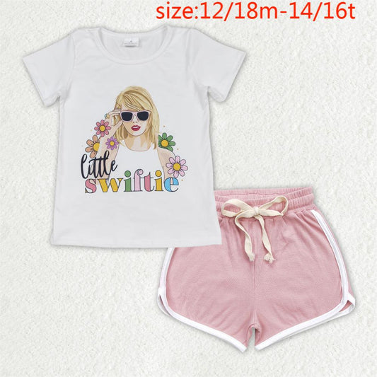 GT0491+SS0292 little swiftie floral short-sleeved top light pink shorts
