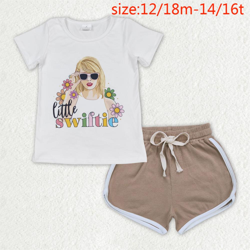 GT0491+SS0294 little swiftie floral short-sleeved top brown shorts