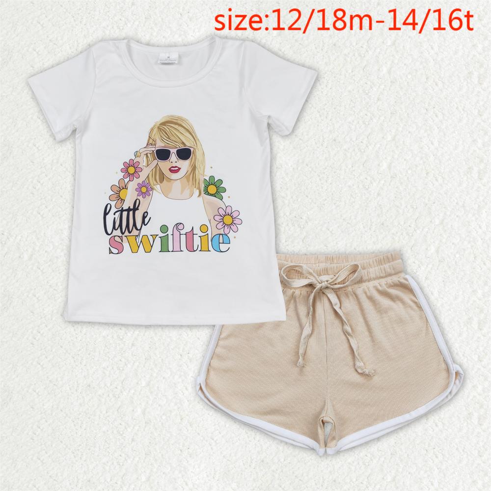 GT0491+SS0295 little swiftie floral short-sleeved top light brown shorts