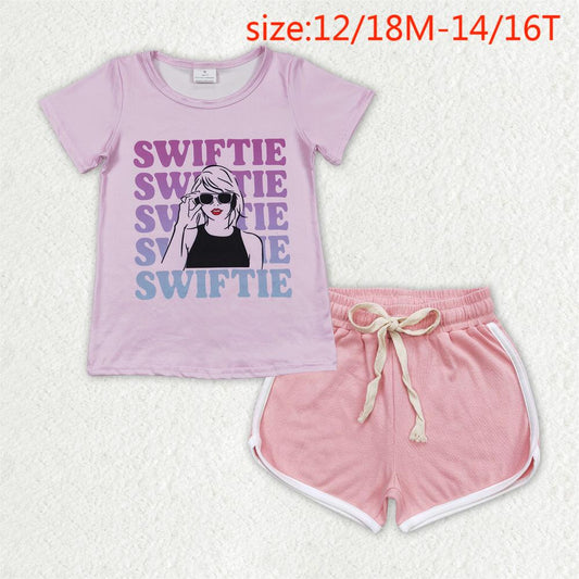 GT0505+SS0291 swiftie letter pink short sleeve top pink shorts