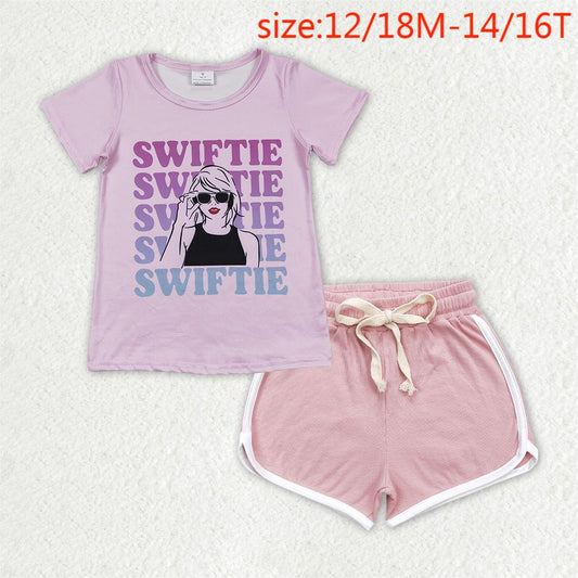 GT0505+SS0292 swiftie letter pink short sleeve top light pink shorts