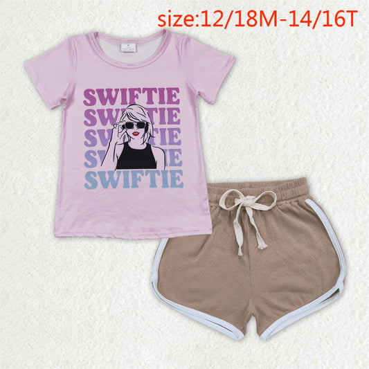 GT0505+SS0294 swiftie letter pink short sleeve top brown shorts