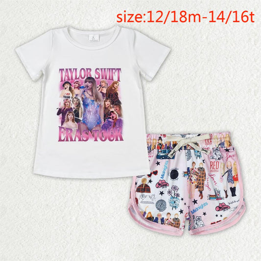 rts no moq GT0506+SS0255 taylor swift eras tour white short sleeve top pink and white shorts