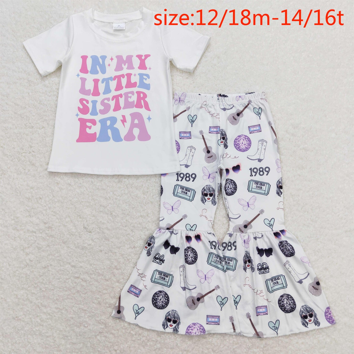 GT0507+P0415 in my little sister era letter white short sleeve top taylor swift 1989 butterfly white trousers