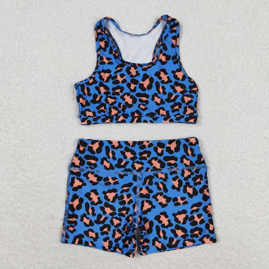 rts no moq GT0517+SS0214 Blue and orange leopard print sleeveless top shorts sets