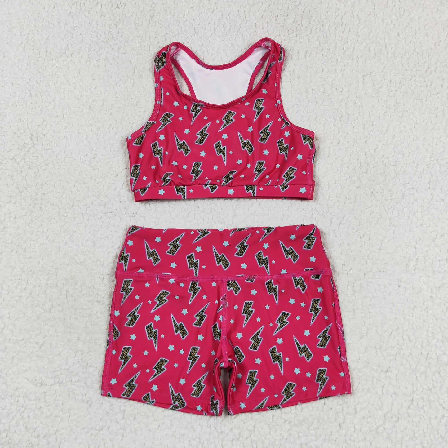 rts no moq GT0519+SS0216 Star Lightning Rose Red Sleeveless Top Shorts sets