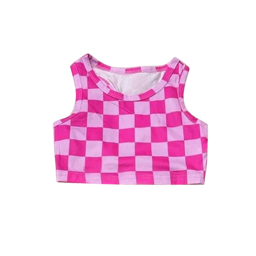 GT0521 pink and white grid swim top