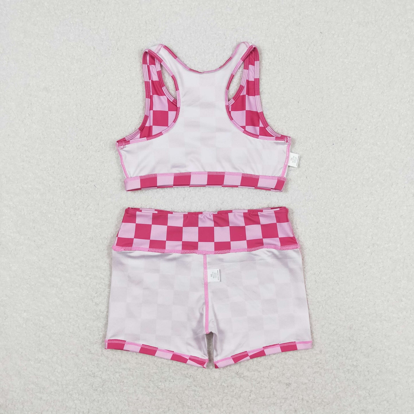 rts no moq GT0521+SS0218 Pink plaid sleeveless top shorts 2 pieces suit