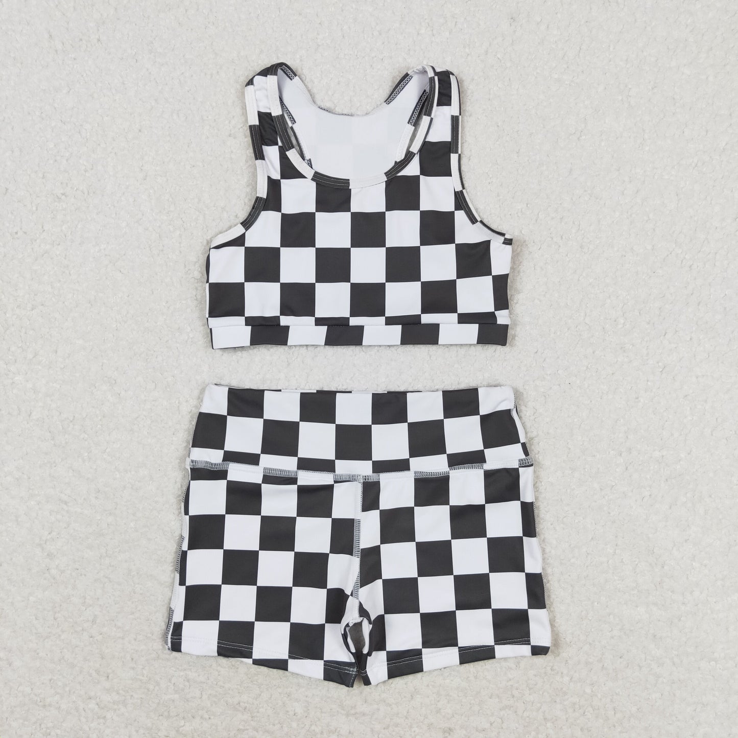 rts no moq GT0522+SS0219 Black and white plaid sleeveless top shorts sets