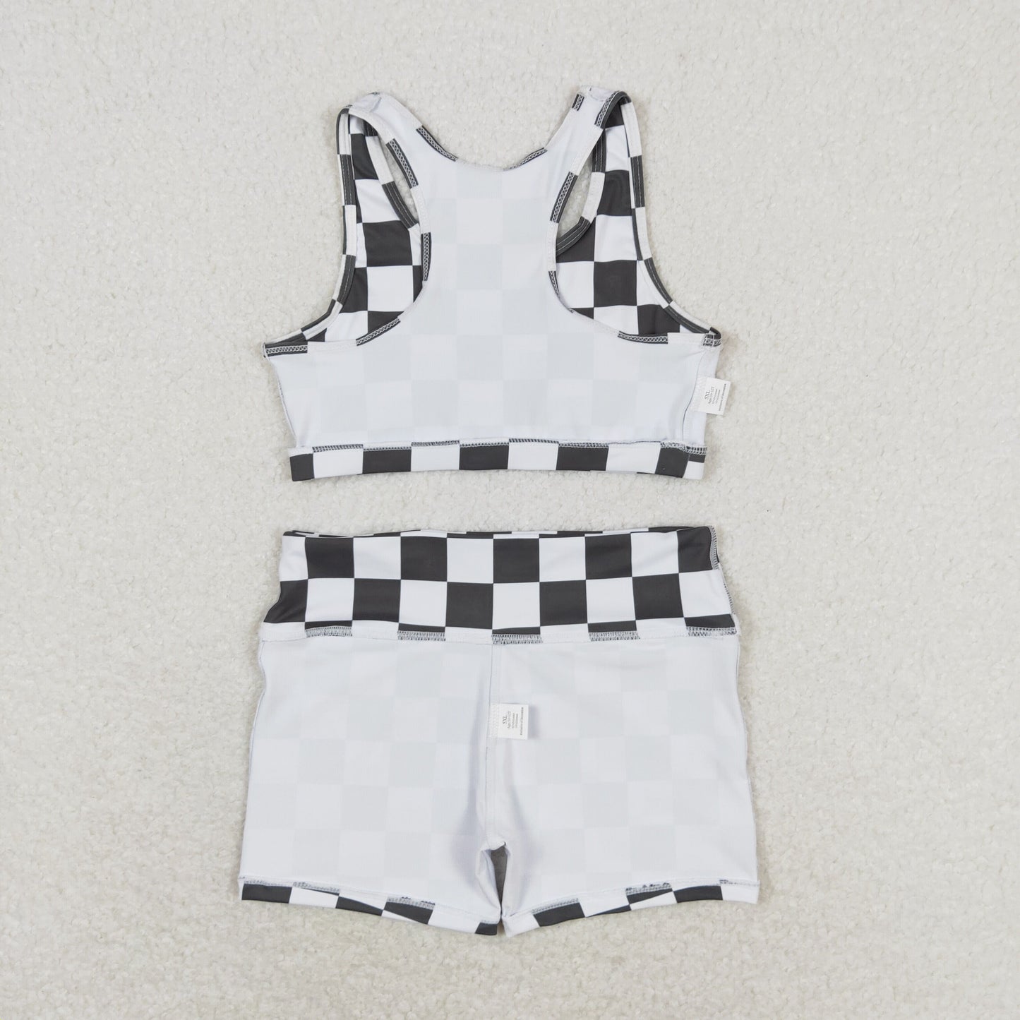 rts no moq GT0522+SS0219 Black and white plaid sleeveless top shorts sets