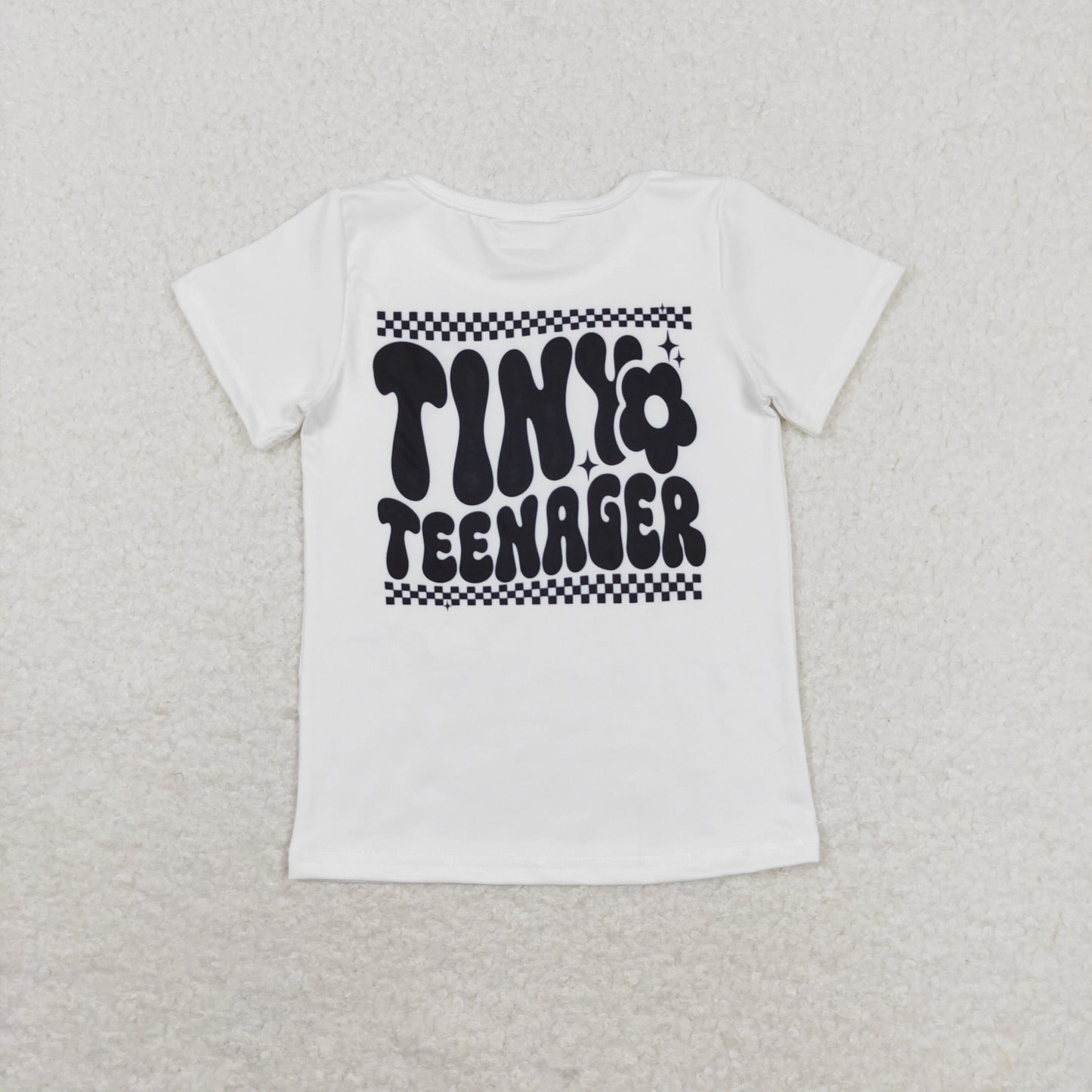 rts no moq GT0527 tiny teenager black and white plaid love short-sleeved top