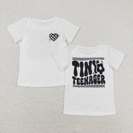 rts no moq GT0527 tiny teenager black and white plaid love short-sleeved top