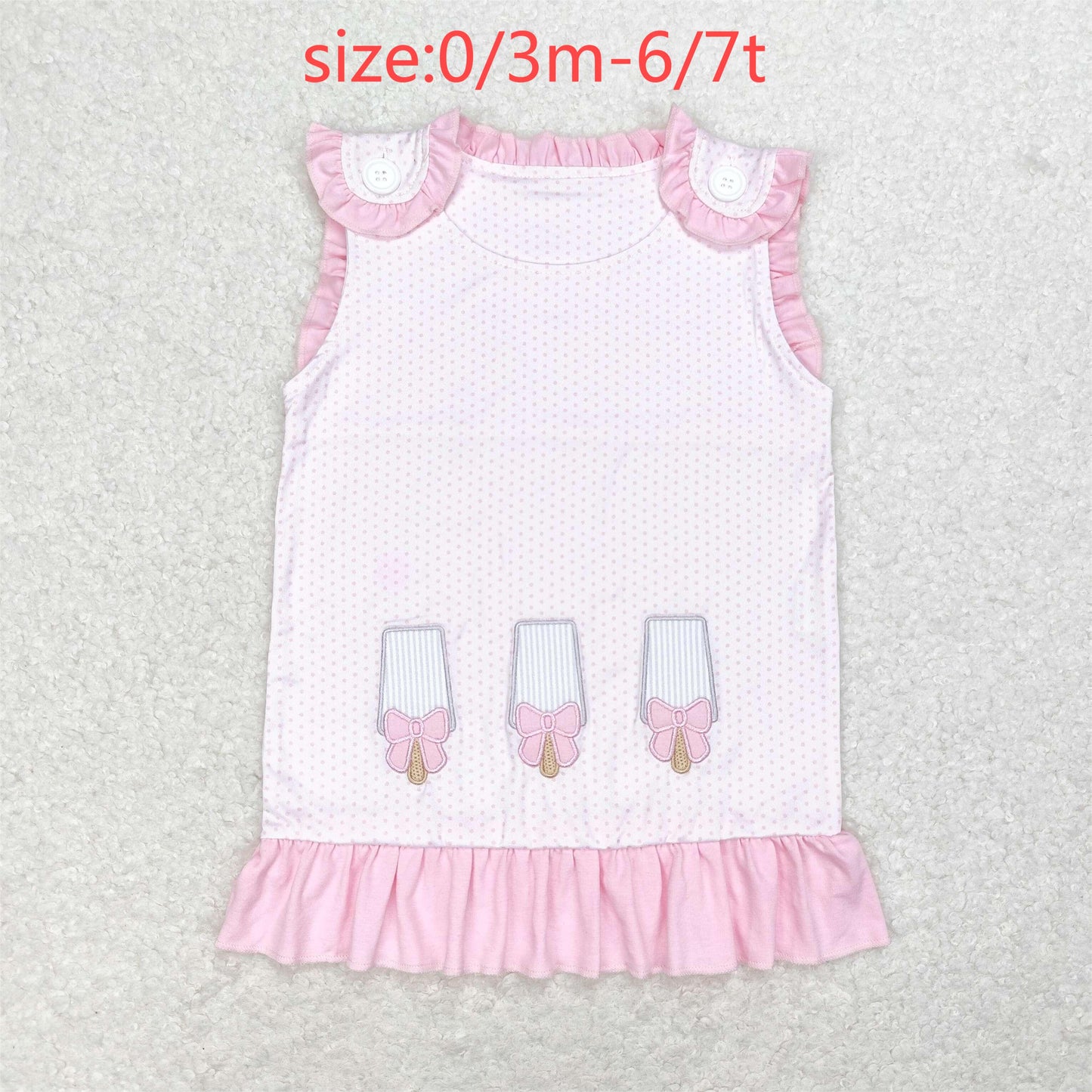 rts no moq GT0534 Embroidered bow ice cream pink polka dot sleeveless top