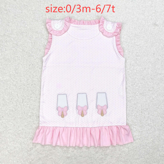 rts no moq GT0534 Embroidered bow ice cream pink polka dot sleeveless top