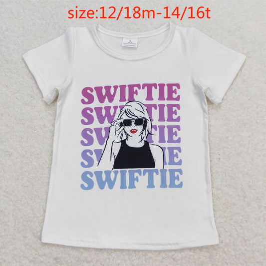 GT0550 white short-sleeved top with swiftie lettering
