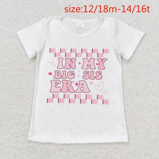 GT0556 in my big sis era letter pink and white plaid short sleeve top