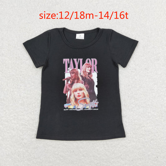 rts no moq GT0572 taylor letter black short sleeve top