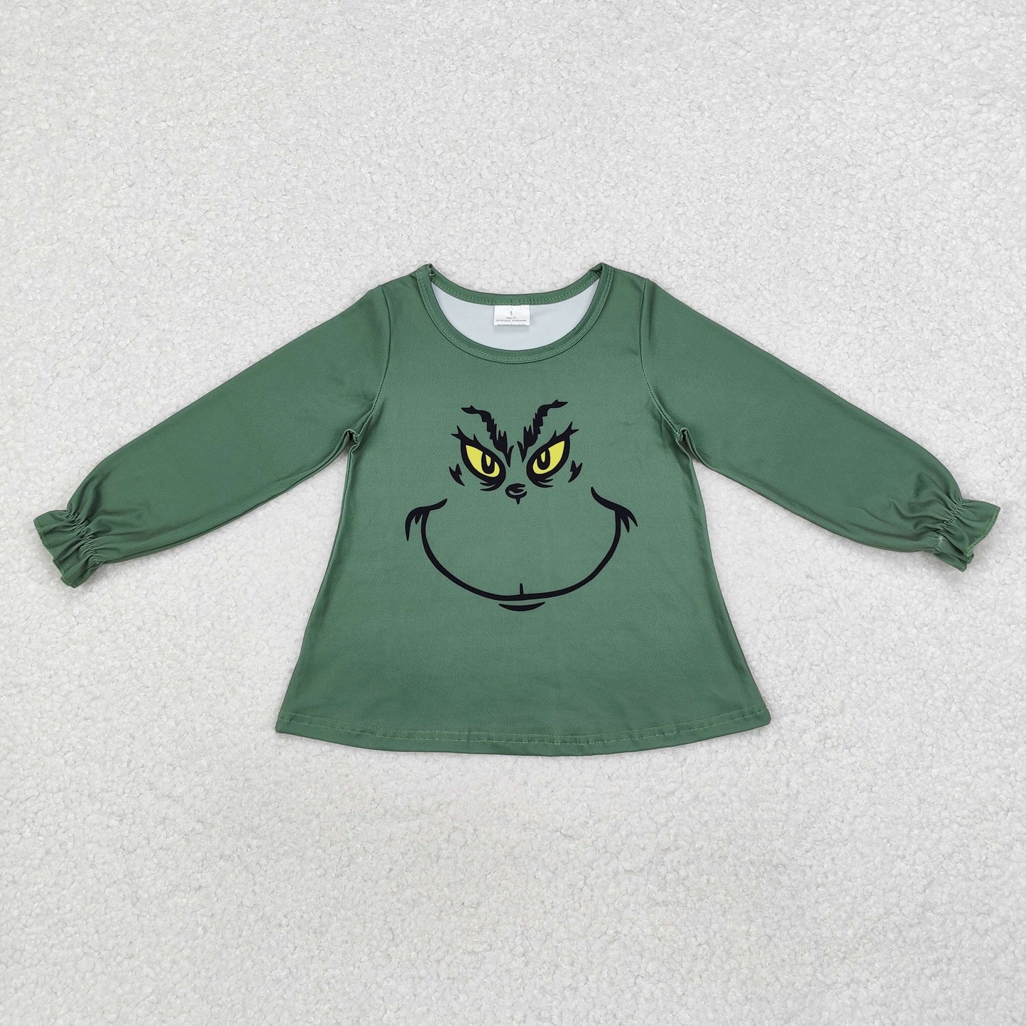 RTS NO MOQ ETA 5/7days arrived GT0610 Grinch smiley face lace green long-sleeved top