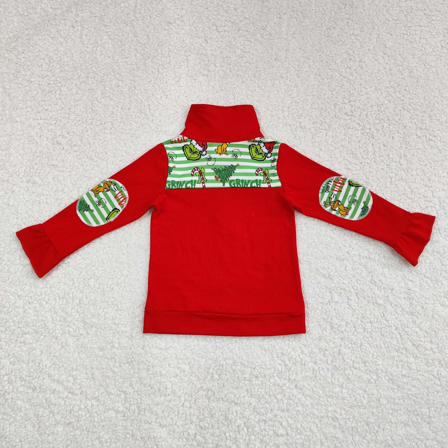 rts no moq GT0611 Grinch puppy Christmas tree lace green stripe red zipper long sleeve top