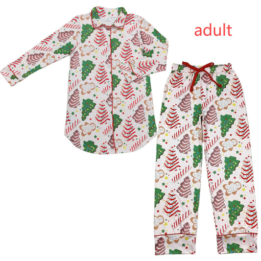 rts no moq GT0622+P0506 Adult female Christmas tree cookie gingerbread man long-sleeved top Adult female Christmas tree cookie gingerbread man trousers sets