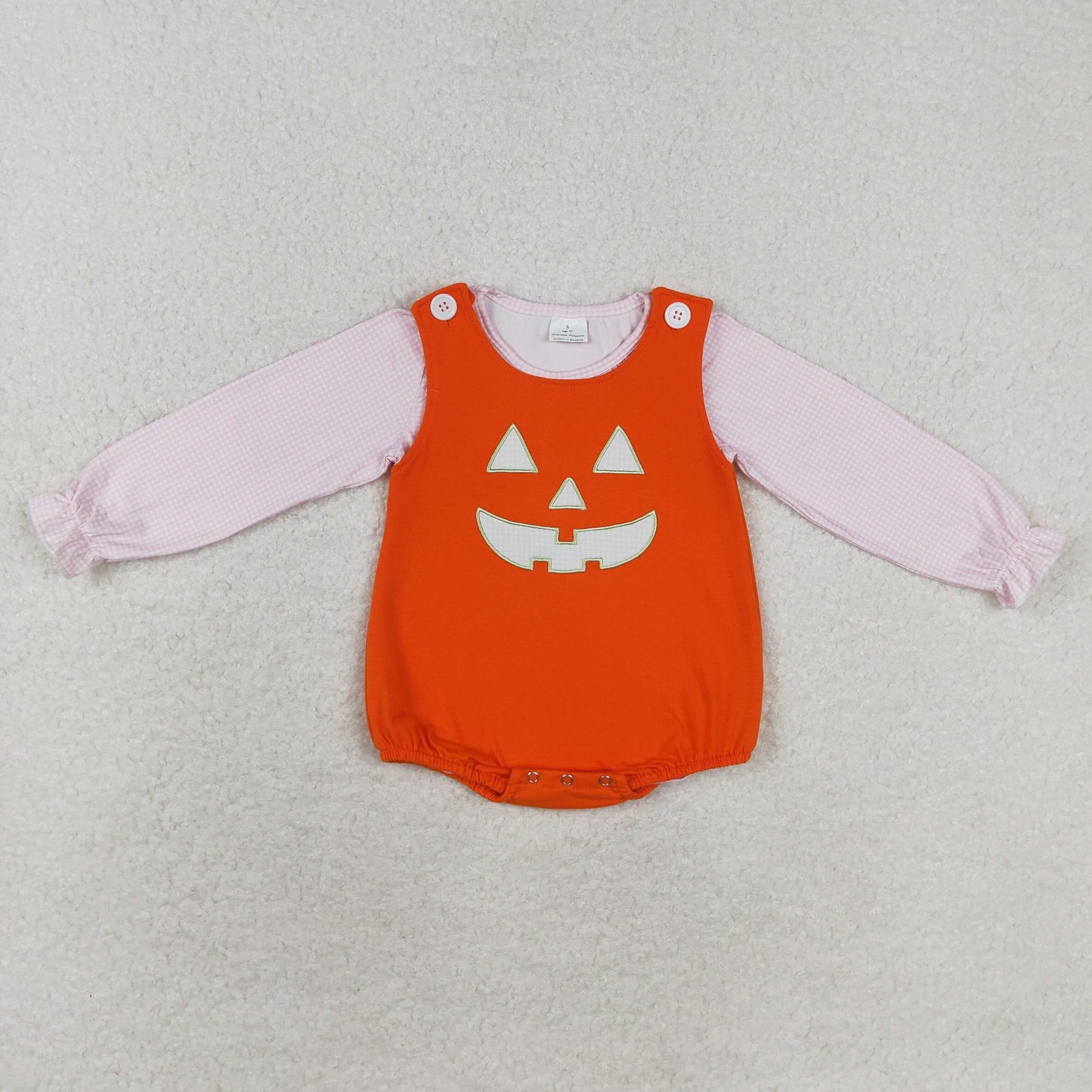 RTS no moq GT0626+SR1937 Pink plaid lace long-sleeved top Embroidered Halloween smiley orange vest jumpsuit 2 pieces sets